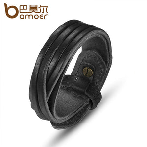 BAMOER Genuine Leather With Adjustable Alloy Clasp Black Bracelets For Women & Men Unisex Gift for Lover PI0336-2
