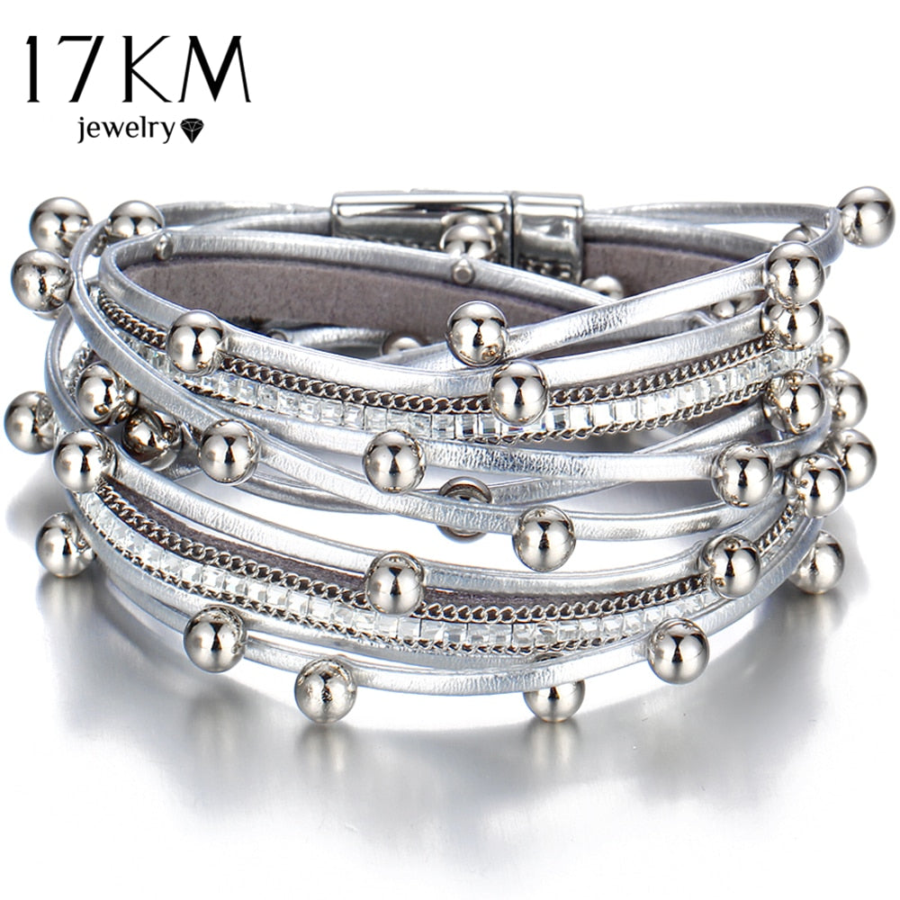 17KM Design Fashion Bead Multiple Layers Charm Bracelet For Women Men Leather Bracelets & Bangle New Femme Party Jewelry Gift