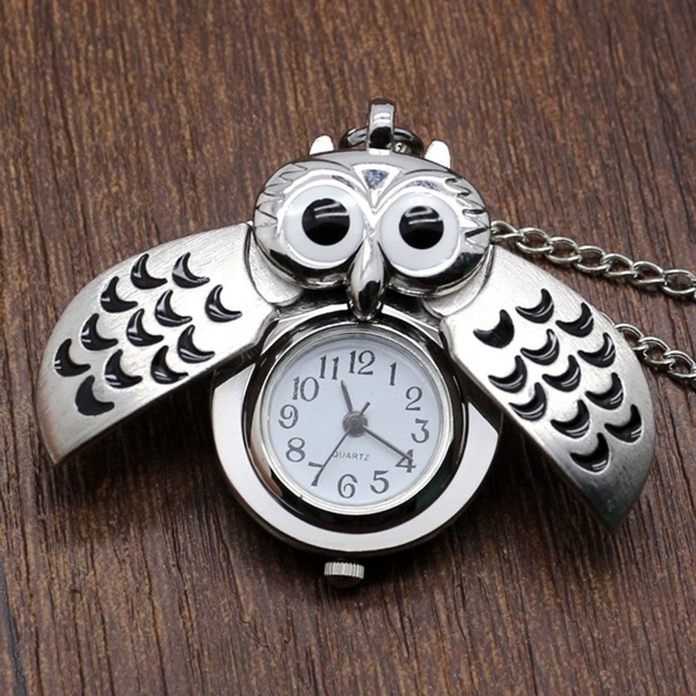 Man Woman Universal Slide Decoration Smart Retro Gift Owl Pendant Necklace Pocket Watch